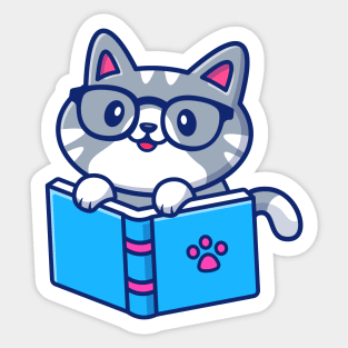 Cute Cat Reading Book Sticker